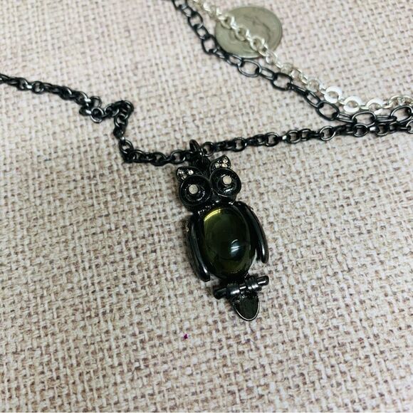 CM Gunmetal Pink Pearl Chain Layered Owl Necklace - Picture 2 of 3